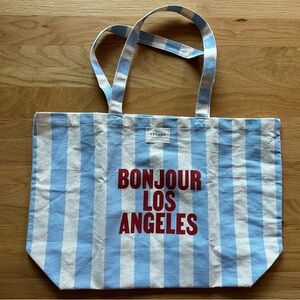 Sezane Tote Bag Blue Striped Bonjour Los Angeles